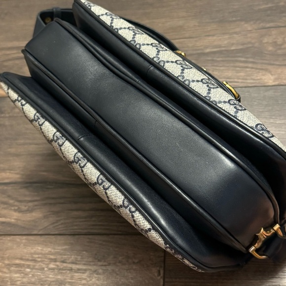 Vintage Gucci Horsebit 1955 Shoulder Bag in Navy Blue Coated Canvas & Leather - Picture 9 of 16
